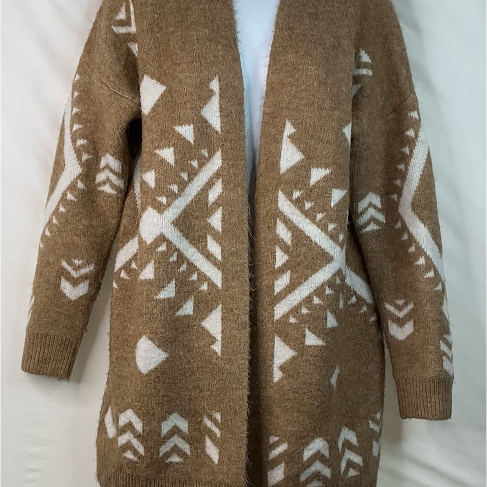 Altar’d State Womens Open front Cardigan Sweater Boho Western Tan Camel Beige.
